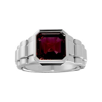Torque - Precision in Power Rhodium Over Sterling Silver Diamond Accent and Garnet Bezel Set Ring