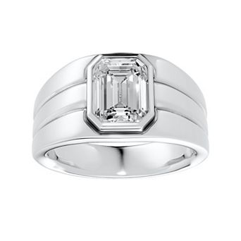 Torque - Precision in Power Rhodium Over Sterling Silver 1 Carat T.W. Emerald Cut Lab-Grown Diamond Bezel Solitaire Ring