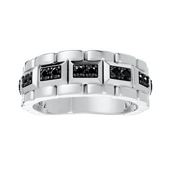 Torque - Precision in Power Rhodium Over Sterling Silver 1/2 Carat T.W. Round Black Diamond Micro Pave Comfort Fit Band