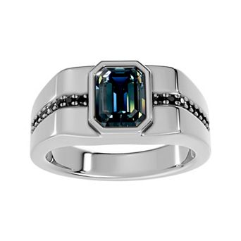 Galaxie Solaire Men's Sterling Silver 1/5 Carat T.W. Black Diamond & Blue Topaz Micro Pave Ring