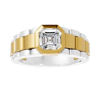 Galaxie Solaire Men's Two Tone Sterling Silver 1 Carat T.W. Lab-Grown Diamond Bezel Set Ring
