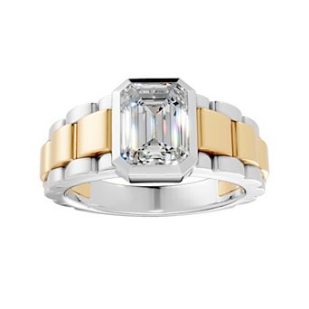 Galaxie Solaire Men's Two Tone Sterling Silver 1 Carat T.W. Lab-Grown Diamond Emerald Cut Ring