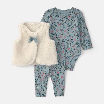 Baby Girl Carter's 3 pc Floral Teddy Fleece Layering Set