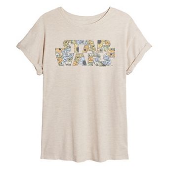 Juniors' Star Wars Distressed Floral Oversized Tee