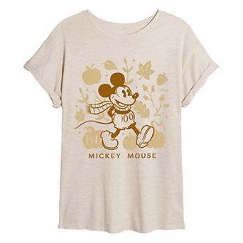 Juniors' Disney's Mickey Mouse Fall Leaves & Pumpkins Oversized Tee