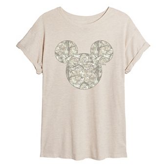 Juniors' Disney's Mickey Mouse Camo Oversized Tee