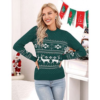 Women's Crew Neck Long Sleeve Pullover Christmas Sweater