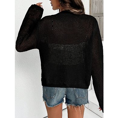 Women's Lightweight Cardigan Tie Front Hollow Out Sweater