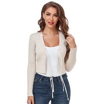Women's Lightweight Short Tie Front Open Long Sleeve Cardigan
