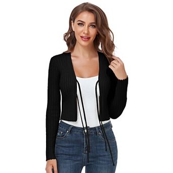 Women's Lightweight Short Tie Front Open Long Sleeve Cardigan