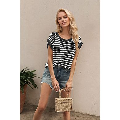 Women's Crew Neck Short Sleeve Knit Pullover Summer Breezy Top