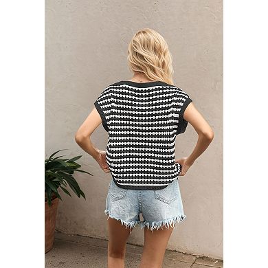 Women's Crew Neck Short Sleeve Knit Pullover Summer Breezy Top