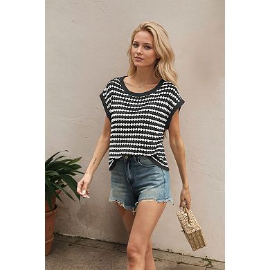 Women's Crew Neck Short Sleeve Knit Pullover Summer Breezy Top