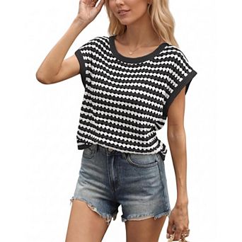 Women's Crew Neck Short Sleeve Knit Pullover Summer Breezy Top