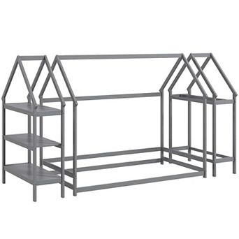 Costway Twin Size House Bed Montessori Floor Bed with Detachable Storage Shelves