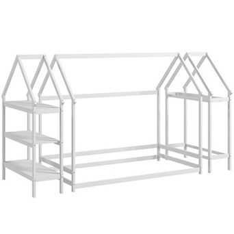 Costway Twin Size House Bed Montessori Floor Bed with Detachable Storage Shelves