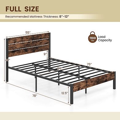 Costway Bed Frame with Tall Industrial Headboard Heavy-Duty Metal Slats Support