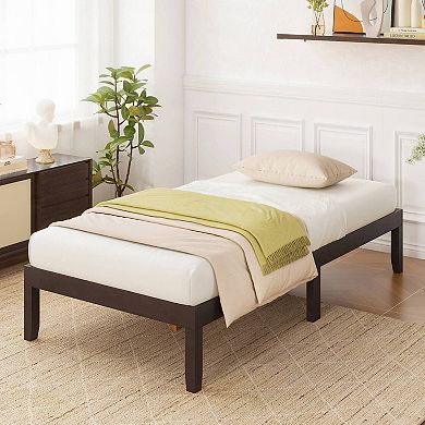 Costway Wooden Platform Bed Frame 14" with Rubber Wood Legs Under-bed Storage