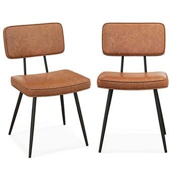 Costway Dining Chairs Set of 2 with PU Leather Cover Filled Sponge Waterfall Seats
