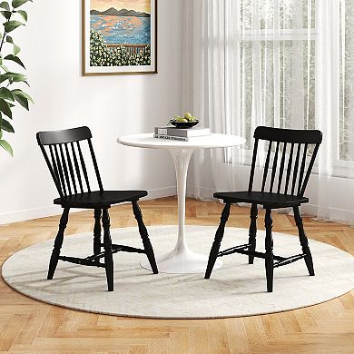 Costway Windsor Dining Chairs Set with Turned Legs Curved Spindle Back for Living Room