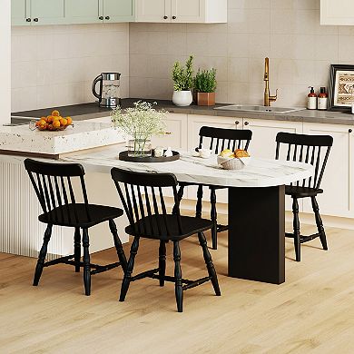 Costway Windsor Dining Chairs Set with Turned Legs Curved Spindle Back for Living Room