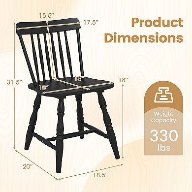 Costway Windsor Dining Chairs Set with Turned Legs Curved Spindle Back for Living Room