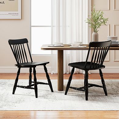 Costway Windsor Dining Chairs Set with Turned Legs Curved Spindle Back for Living Room