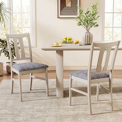 Costway Wooden Dining Chairs Fabric Upholstered Kitchen Chairs with High Curved Back