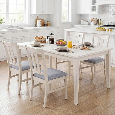 Costway Wooden Dining Chairs Fabric Upholstered Kitchen Chairs with High Curved Back