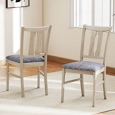 Costway Wooden Dining Chairs Fabric Upholstered Kitchen Chairs with High Curved Back