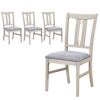 Costway Wooden Dining Chairs Fabric Upholstered Kitchen Chairs with High Curved Back