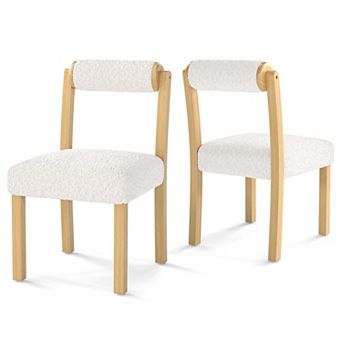 Costway Wooden Dining Chair Faux Sherpa Upholstered Kitchen Dining Room Chairs