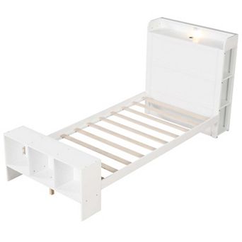 Costway Bed Frame with Storage Headboard & Footboard LED Bed Frame with 2 USB Ports