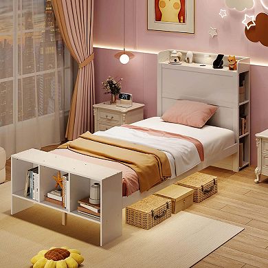 Costway Bed Frame with Storage Headboard & Footboard LED Bed Frame with 2 USB Ports