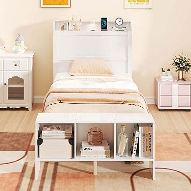 Costway Bed Frame with Storage Headboard & Footboard LED Bed Frame with 2 USB Ports