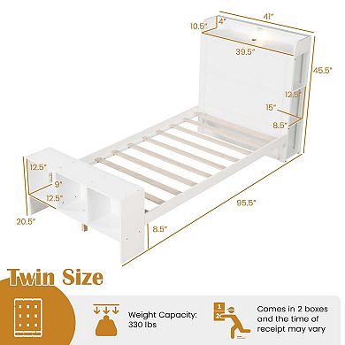 Costway Bed Frame with Storage Headboard & Footboard LED Bed Frame with 2 USB Ports