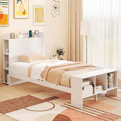 Costway Bed Frame with Storage Headboard & Footboard LED Bed Frame with 2 USB Ports