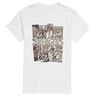 Big & Tall Marvel The Avengers Vintage Sepia Comic Panels Graphic Tee