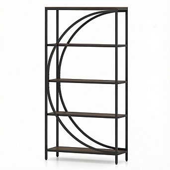 Costway 5 tier Bookshelf, 65" Tall Industrial Etagere Bookcase with Half-Moon Shape