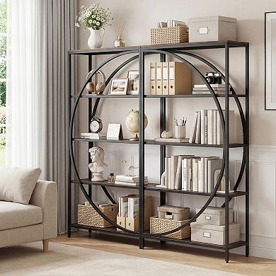 Costway 5-Tier Bookshelf, 65" Tall Industrial Etagere Bookcase with Half-Moon Shape