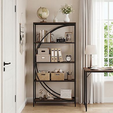 Costway 5-Tier Bookshelf, 65" Tall Industrial Etagere Bookcase with Half-Moon Shape