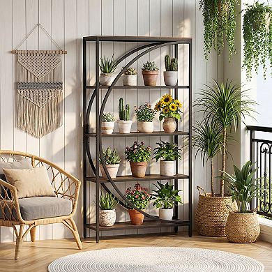 Costway 5-Tier Bookshelf, 65" Tall Industrial Etagere Bookcase with Half-Moon Shape