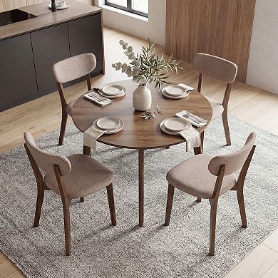 Costway Upholstered Dining Chairs Set with Solid Rubber Wood Frame, Curved Backrest