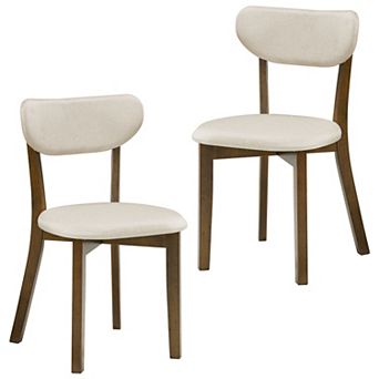 Costway Upholstered Dining Chairs Set with Solid Rubber Wood Frame, Curved Backrest
