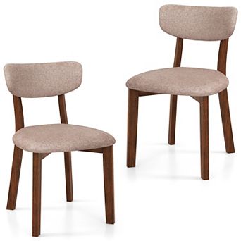 Costway Upholstered Dining Chairs Set with Solid Rubber Wood Frame, Curved Backrest
