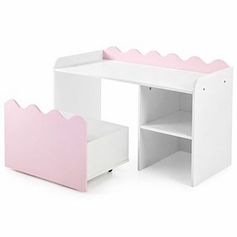 Costway Kids Bookshelf & Toy Storage Organizer,Wooden Toddler Book Rack with Movable Drawer