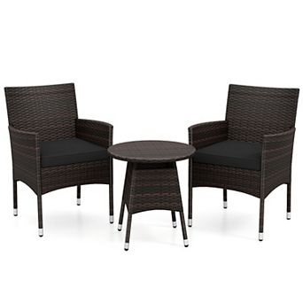 Costway 3 pc Patio Furniture Set, Hand-Woven PE Wicker Conversation Set with Armchairs