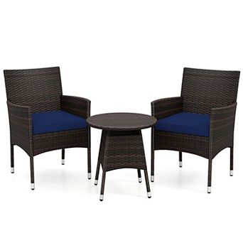Costway 3 pc Patio Furniture Set, Hand-Woven PE Wicker Conversation Set with Armchairs