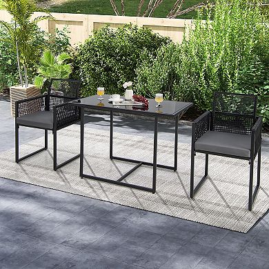 Costway 3PCS Patio PE Wicker Furniture Set Cushioned Chairs with Folding Backrest Backyard