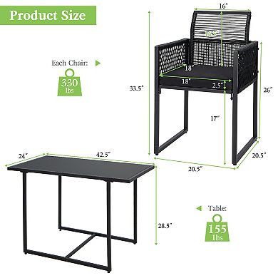 Costway 3PCS Patio PE Wicker Furniture Set Cushioned Chairs with Folding Backrest Backyard